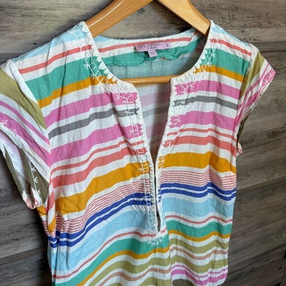 Calypso St. Barth Multicolor Horizontal Stripe Dress Embroidered Detailed Edges - Picture 4 of 12